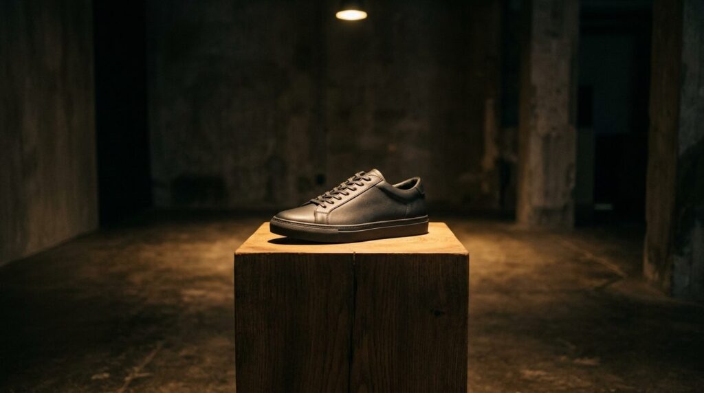 Sneaker auf einem beleuchteten Sockel